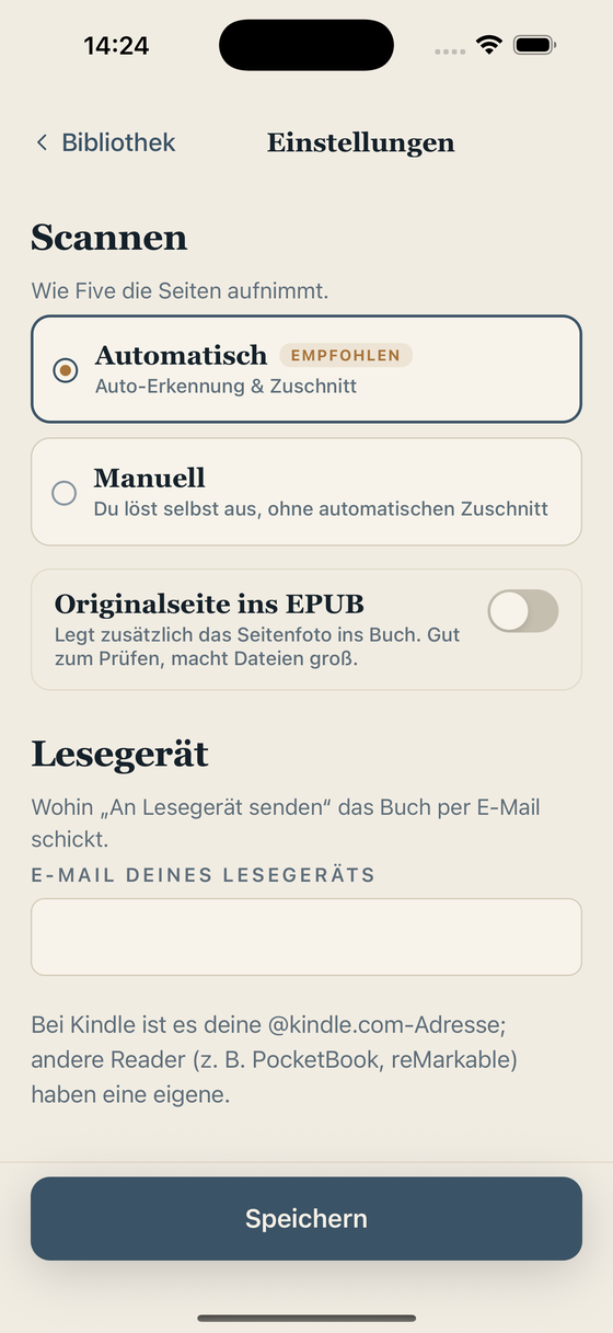 Einstellungen der Five-App
